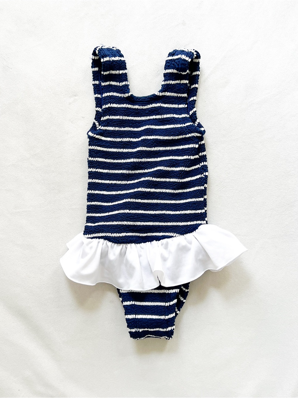 Hunza G Navy and White Striped Ruffle One-Piece Swimsuit - One Size Baby